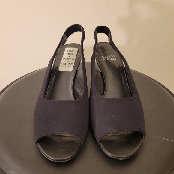Stuart Weitzman Black Suede Open-Toe Slingback Heels Sz. 7 M - Picture 6 of 12